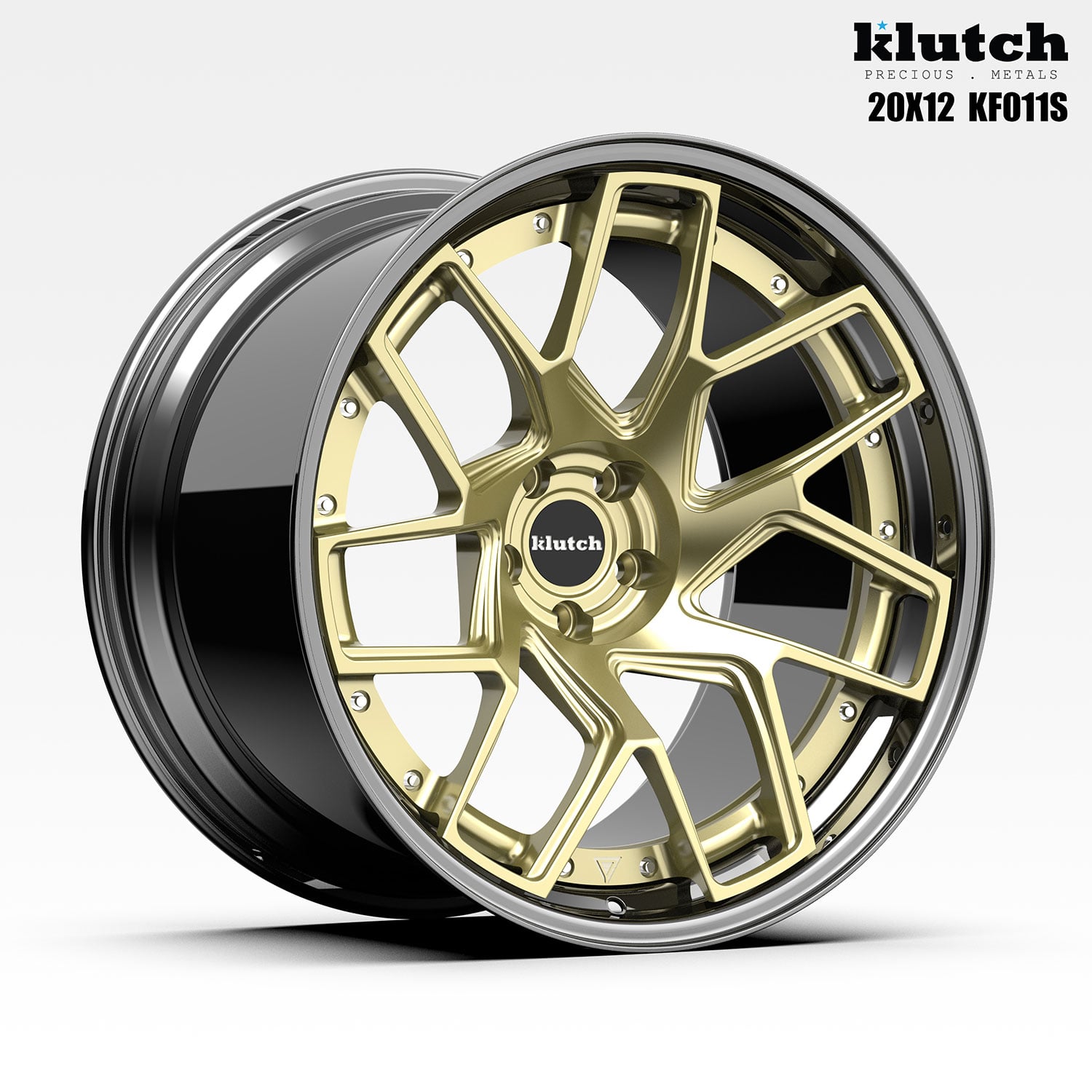 KF011S forged step-lip wheel – brushed gold finish, 20x12 setup