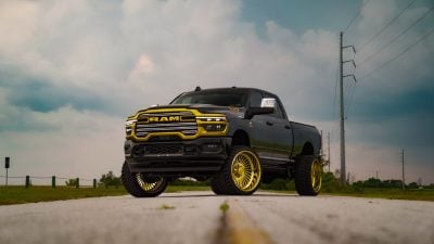 Custom Ram heavy-duty truck with Klutch forged wheels — road side view