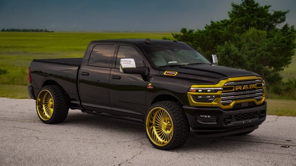 Custom Ram heavy-duty truck with Klutch forged wheels — front road view