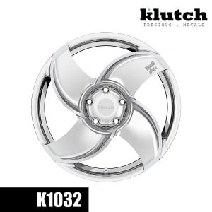 Front view of the polished Klutch K1032 directional four-spoke forged wheel