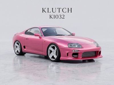 Concept visualization of a pink Toyota Supra A80 with polished Klutch K1032 wheels