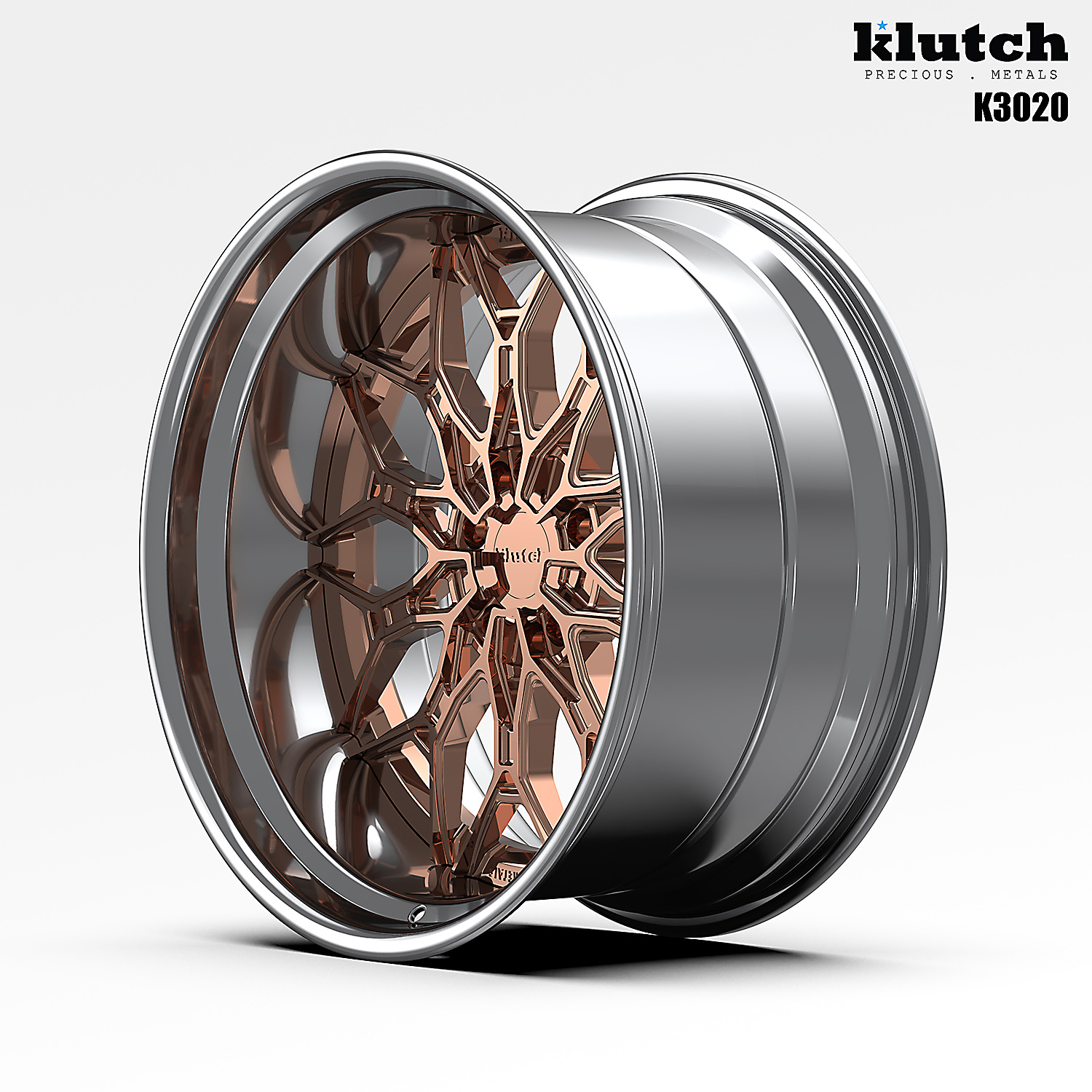 Side-profile rendering of the Klutch K3020 showing its forged center, deep lip and barrel
