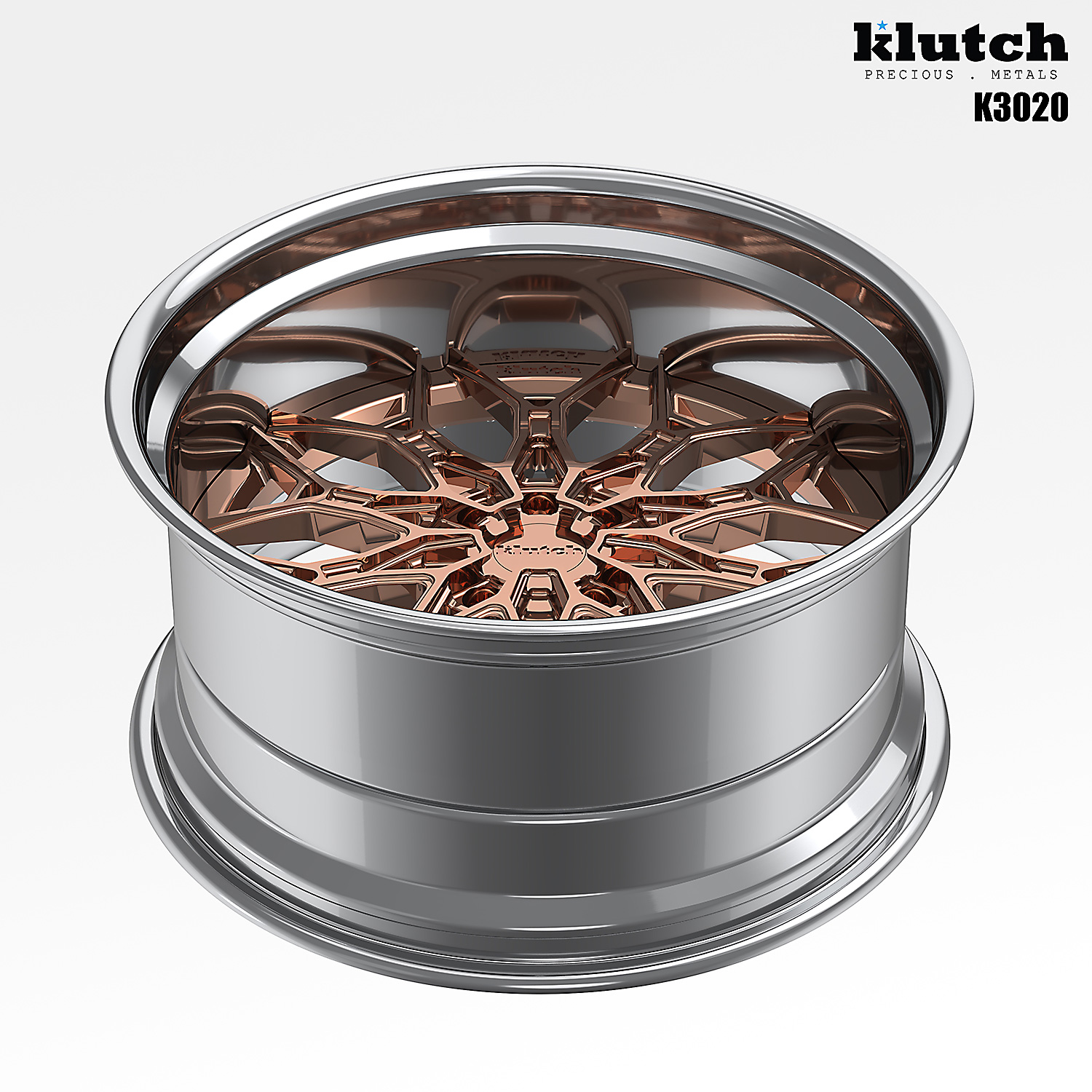 Overhead rendering of the Klutch K3020 showing the depth of its lip and layered wheel face