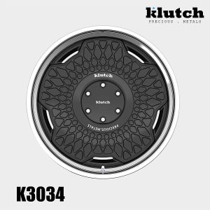 polished-lip-wheel-front.jpg Front rendering of the Klutch K3034 three-piece wheel with a black geometric face and polished outer lip
